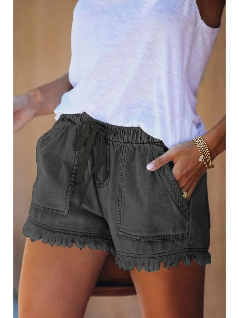 Womens Lightweight Shorts Casual Baggy Trendy Hot Pants Elastic Waist Drawstring